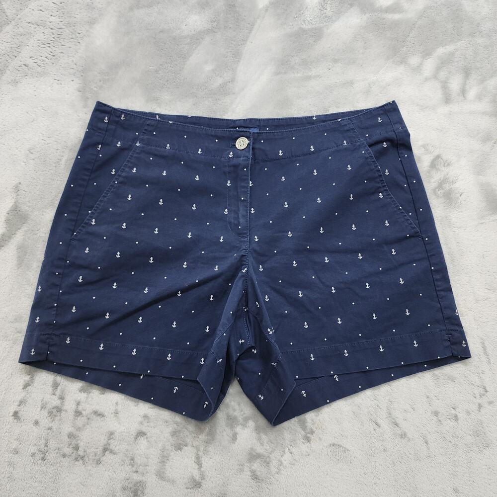 Nautica Shorts Womens 10 Blue White Anchor Print Chino Preppy Nautical Casual